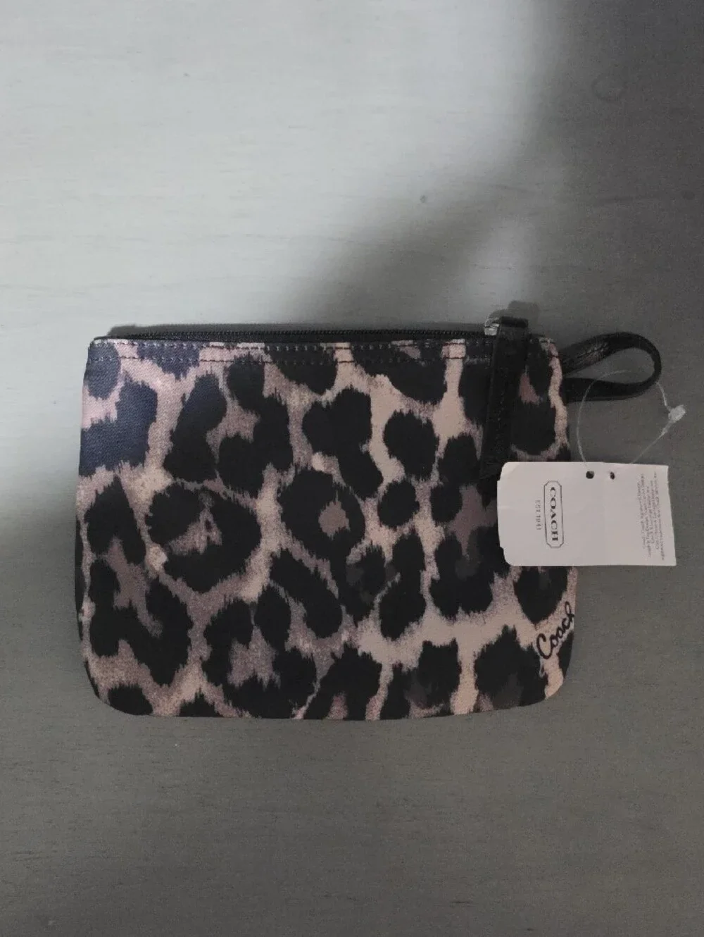 Coach Leopard Print Wristlet - Black and Taupe Vintage